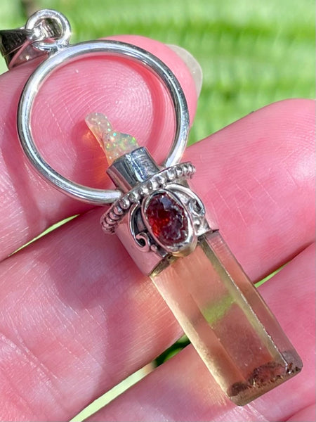 Lemon Topaz, Ethiopian Opal and Garnet Pendant - Morganna’s Treasures 