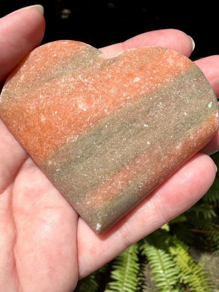 Large Rough Banded Orange Calcite Carved Heart
