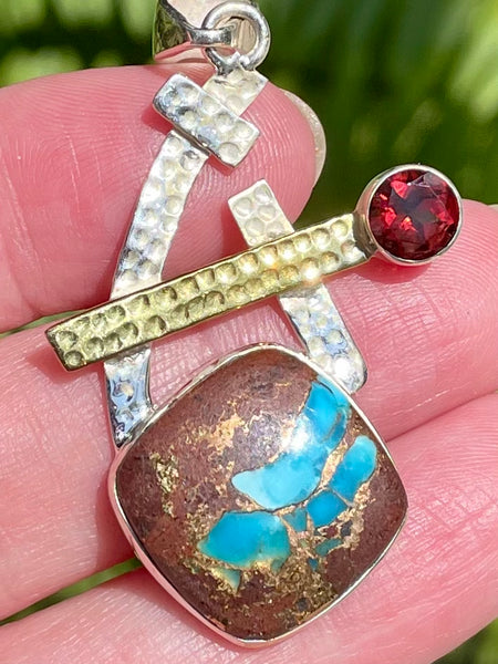 Number 8 Mine Turquoise and Garnet Pendant - Morganna’s Treasures 