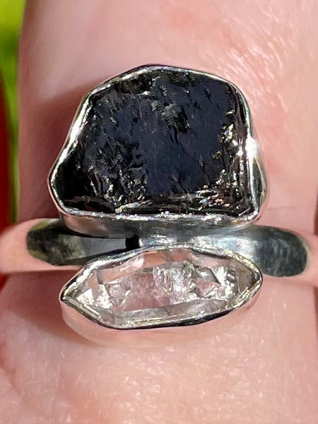 Russian Shungite and Herkimer Diamond Ring Size 9 - Morganna’s Treasures 