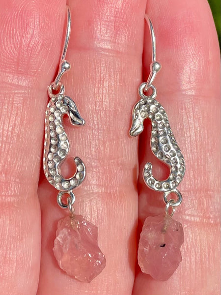 Rough Rose Quartz Seahorse Earrings - Morganna’s Treasures