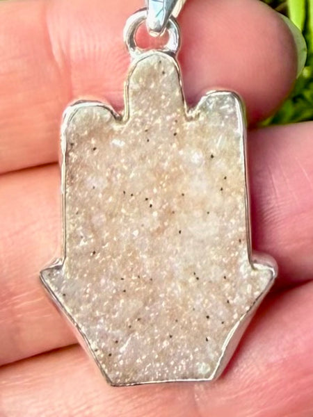 Natural Agate Druzy Hamsa Hand Pendant - Morganna’s Treasures