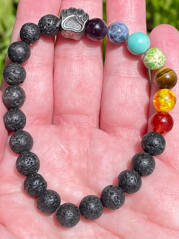 Chakra Lava Rock Paw Print Bracelet - Morganna’s Treasures