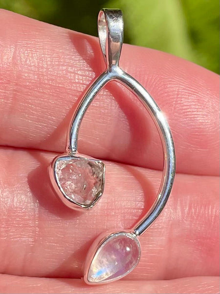 Rainbow Moonstone and Herkimer Diamond Pendant - Morganna’s Treasures 