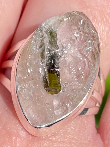 Green Tourmaline in Quartz Ring Size 9 - Morganna’s Treasures 