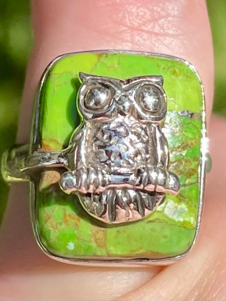 Green Mohave Turquoise Owl Ring Size 6.5 - Morganna’s Treasures 