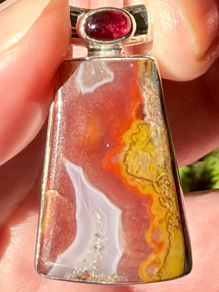 Beautiful Red Seam Agate and Garnet Pendant