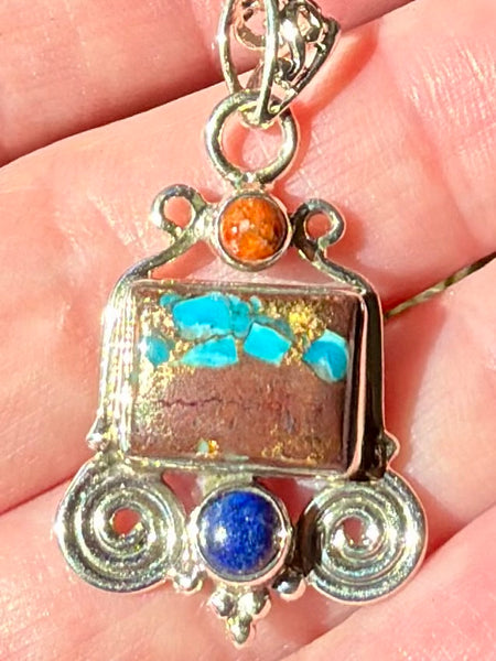 Basalt Turquoise, Red Jasper and Lapis Lazuli Pendant