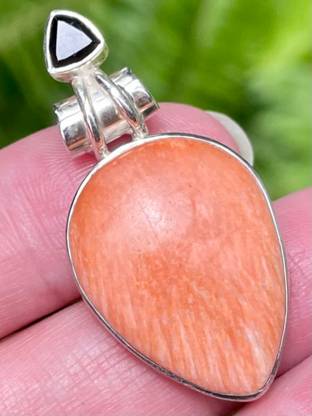 Orange Scolecite and Black Onyx Pendant - Morganna’s Treasures 