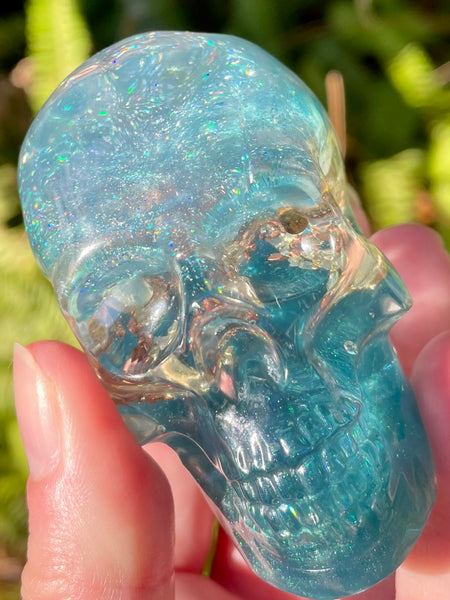 “Selkie” Lemurian Blue Calcite, Blue Kyanite, Turquoise, Opalite, Clear Quartz & Copper Orgonite Skull - Morganna’s Treasures