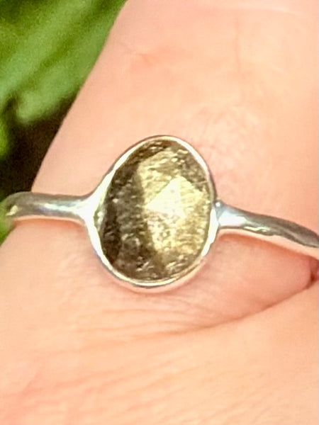 Faceted Gold Sheen Obsidian Ring Size 8