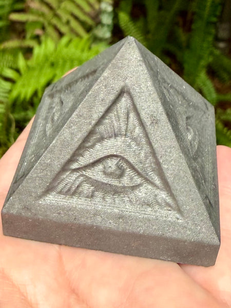 Gorgeous Shungite Pyramid with the All Seeing Eye