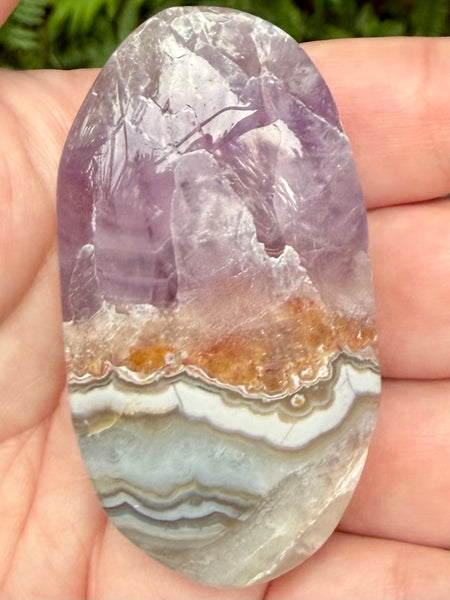 Beautiful Amethyst in Crazy Lace Agate Palm Stone