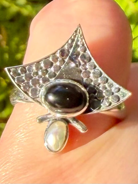 Pearl and Black Onyx Ring Size 8 - Morganna’s Treasures