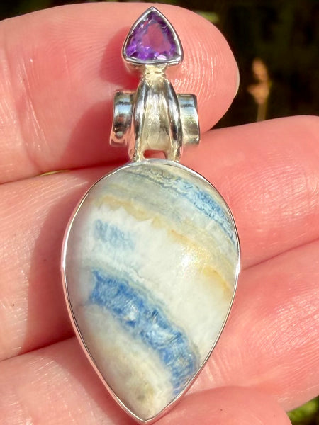 Blue Scheelite and Amethyst Pendant - Morganna’s Treasures