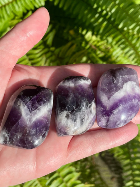 Medium Chevron Amethyst Leaf Palm Stone - Morganna’s Treasures 