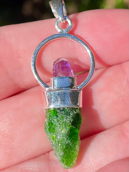 Purple Amethyst and Rough Chrome Diopside Pendant