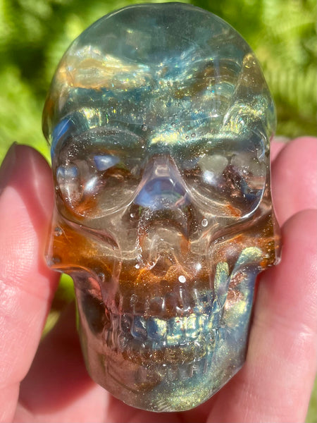 "Elemental" Large Labradorite, Green Aventurine, Blue Aventurine, Moss Agate, Fluorite, Opalite, Clear Quartz & Copper Orgonite Skull