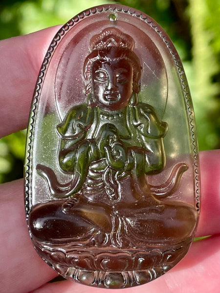 Carved Buddhist Black Obsidian Palm Stone/Pendant - Morganna’s Treasures 