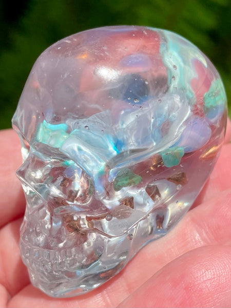 “Ethereal” Turquoise, Opalite, Clear Quartz & Copper Orgonite Skull - Morganna’s Treasures 