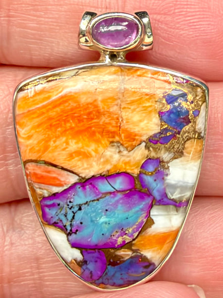 Spiny Oyster in Arizona Turquoise and Amethyst Pendant