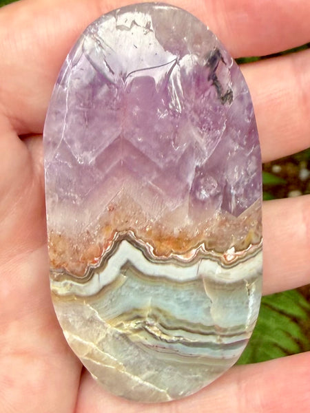 Beautiful Amethyst in Crazy Lace Agate Palm Stone
