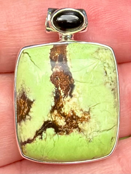 Boulder Citron Chrysoprase and Black Onyx Pendant - Morganna’s Treasures