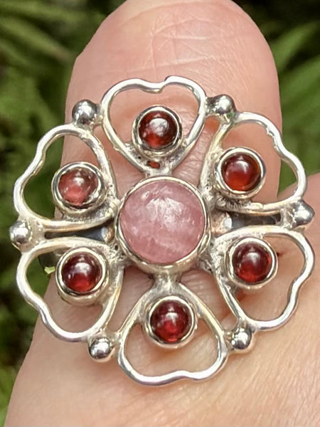 Rhodochrosite and Garnet Ring Size 7.5