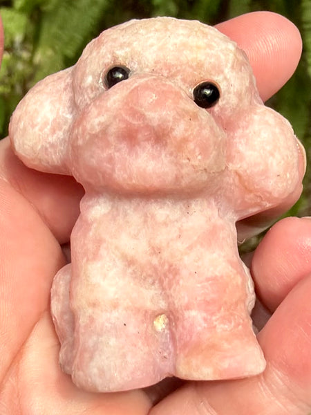 Pink Opal Poodle with Black Tourmaline Eyes