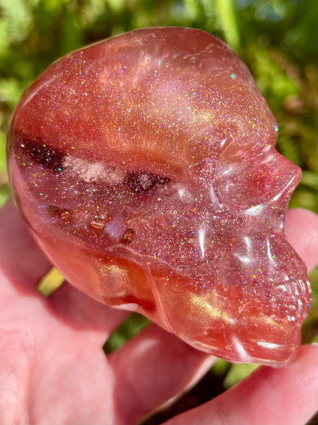 “Nymph” Large Garnet, Rose Quartz, Strawberry Quartz, Opalite, Clear Quartz & Copper Orgonite Skull (Copy) - Morganna’s Treasures