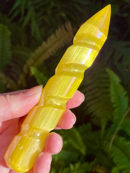 Yellow Aura Selenite Spiral Wand - Morganna’s Treasures