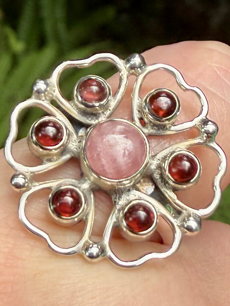 Rhodochrosite and Garnet Ring Size 7.5