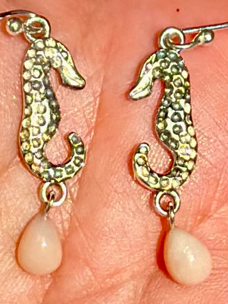 Peruvian Pink Opal Seahorse Earrings