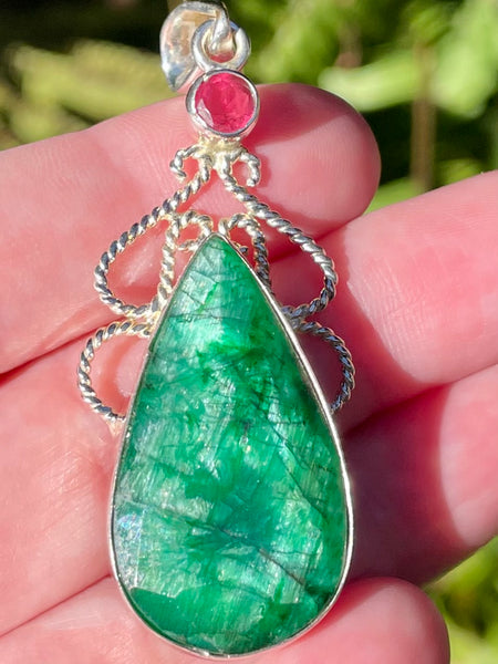 Gorgeous Pink Tourmaline and Emerald Pendant