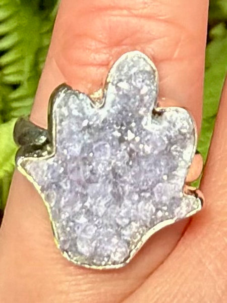 Hamsa Hand Druzy Agate Ring Size 6
