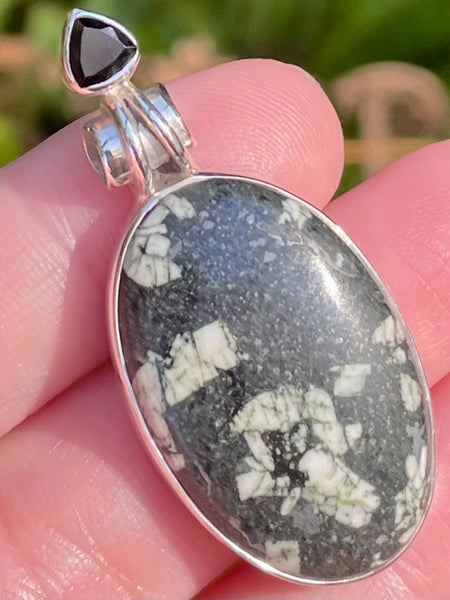 Chinese Writing Stone and Black Onyx Pendant