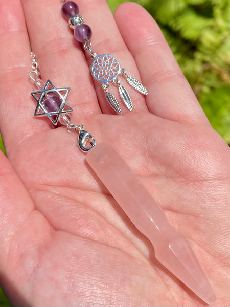 Rose Quartz and Amethyst Pendulum