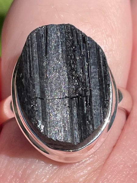 Rough Black Tourmaline Ring Size 9 - Morganna’s Treasures 