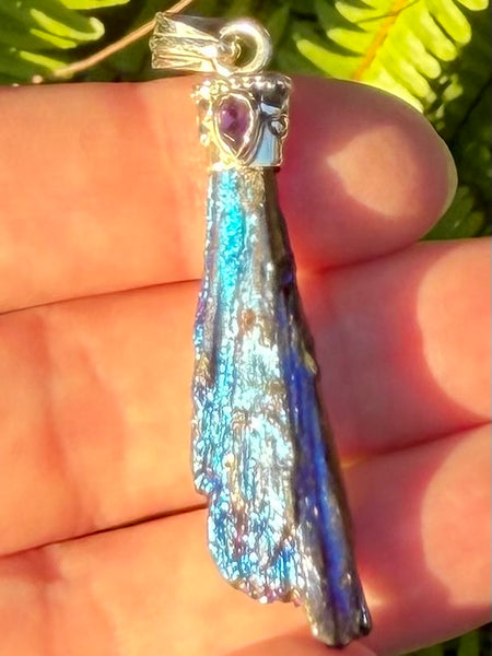 Rainbow Aura Kyanite and Amethyst Pendant - Morganna’s Treasures
