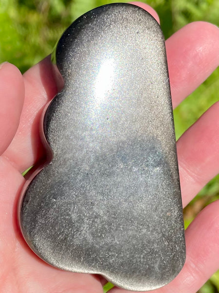 Silver Sheen Obsidian Cloud Palm Stone - Morganna’s Treasures 