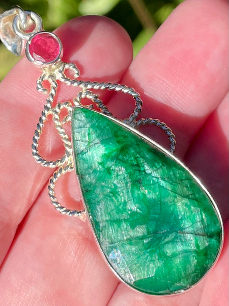 Gorgeous Pink Tourmaline and Emerald Pendant