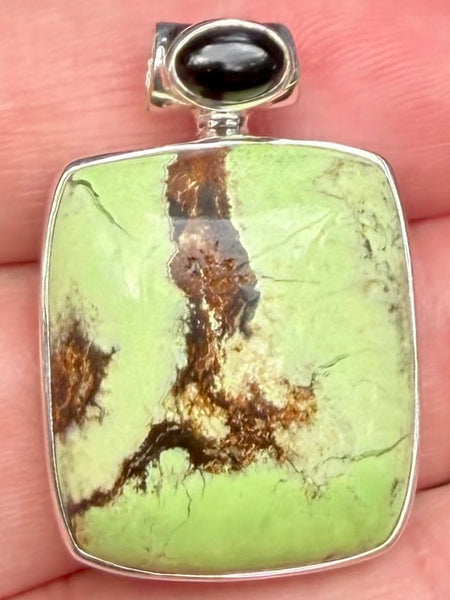Boulder Citron Chrysoprase and Black Onyx Pendant - Morganna’s Treasures