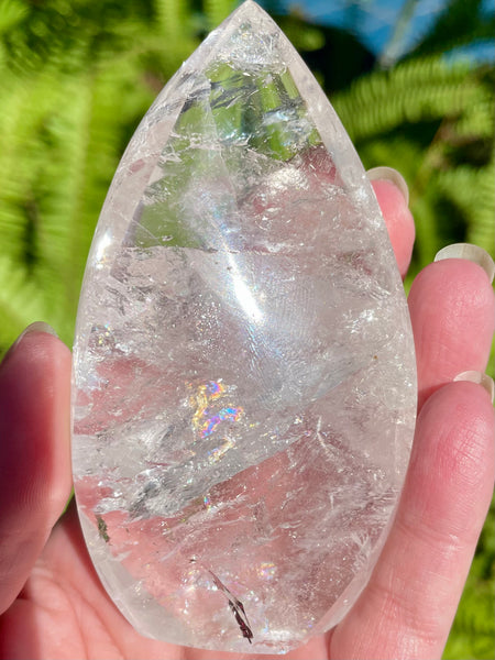 Gorgeous Clear Quartz Flame with lots of Rainbows - Morganna’s Treasures 