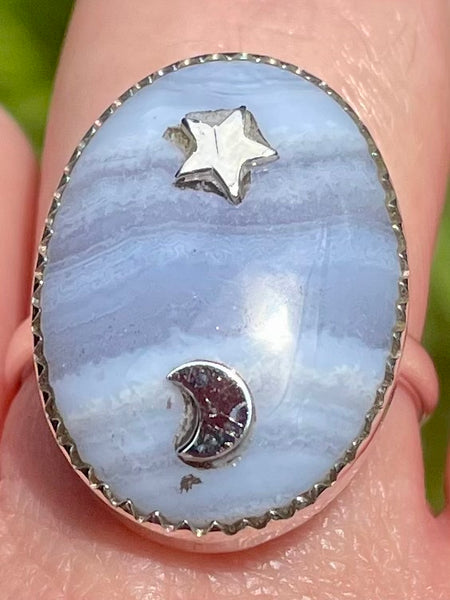 Moon and Stars Blue Lace Agate Ring Size 9 - Morganna’s Treasures 