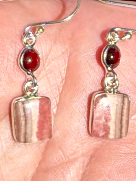 Rhodochrosite and Garnet Earrings