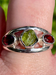 Rough Green Apatite and Garnet Ring Size 10.5 - Morganna’s Treasures 