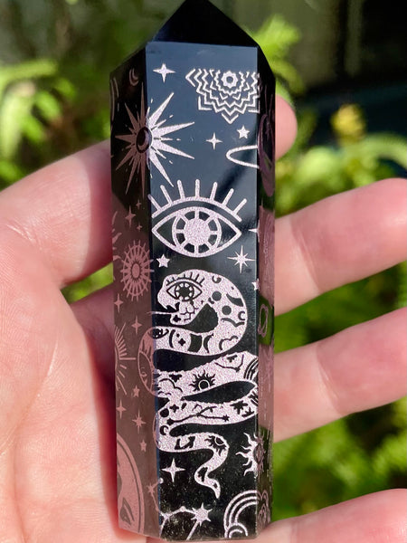 Sacred Symbols Black Obsidian Healing Wand - Pink - Morganna’s Treasures 