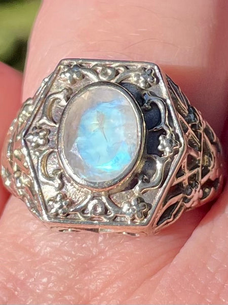 Beautiful Rainbow Moonstone Ring Size 8