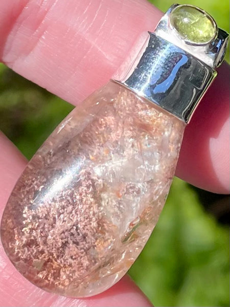 Ghost Phantom Garden Quartz (Lodolite) and Peridot Pendant
