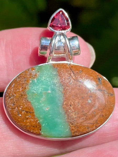 Boulder Chrysoprase and Garnet Pendant - Morganna’s Treasures 